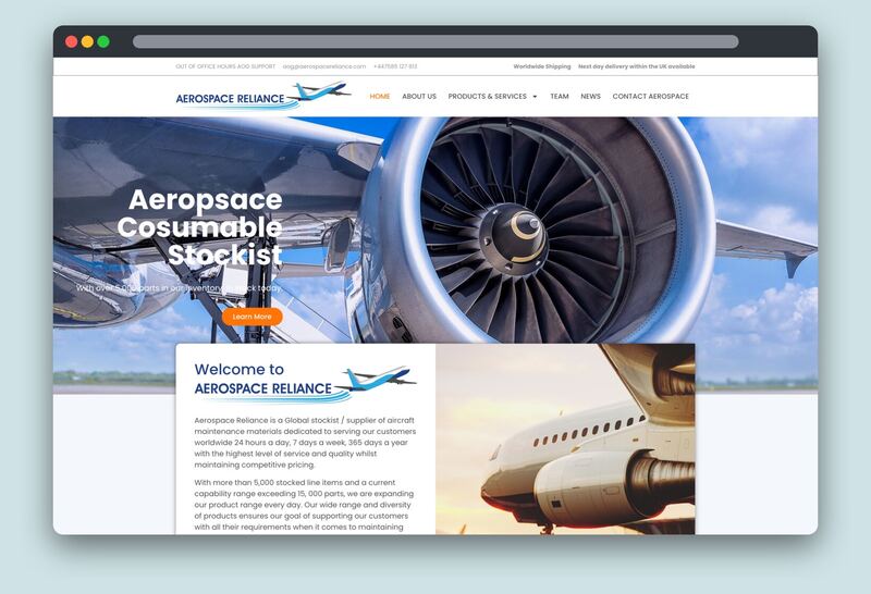 Aerospace Reliance — Website design by Coventry Graphic Designer